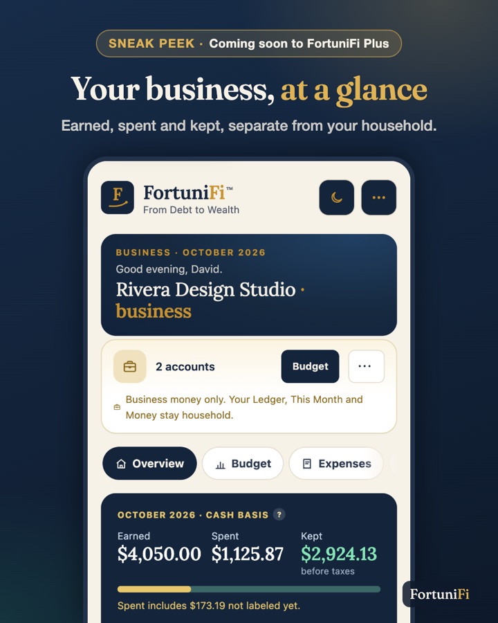 Sneak peek: a business overview showing earned, spent and kept for the month